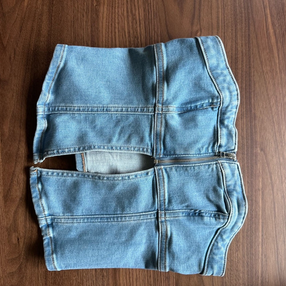 Stretchy Zip Front Denim Corset Top
